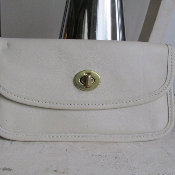 VTG COACH LEATHER TURNLOCK KISSLOCK WALLET COSMETIC MAKEUP POUCH ~BONE/CREME~ - Picture 1 of 9